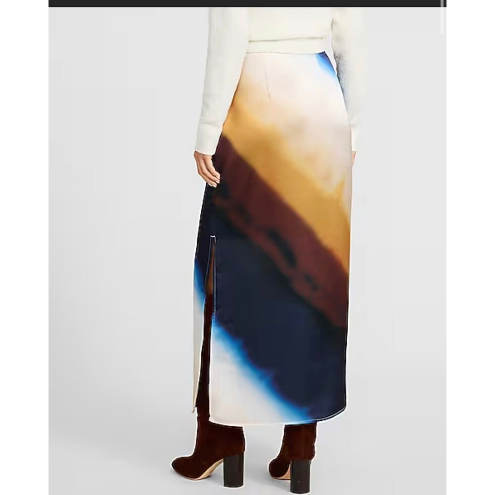 EXPRESS  New High‎ Waisted Printed Satin Maxi Slip Skirt LARGE 07650886 - Picture 15 of 15